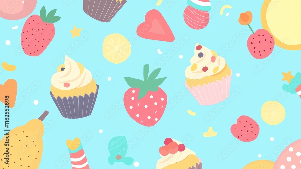 Sweet Treats and Fruity Delights Pastel Background Sweet Treats and Fruity Delights Pastel Background