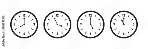 Timer icon set. Alarm clock symbol. Watch countdown vector illustration. Stopwatch sign. Hours, minutes and seconds concept. Simple express pictogram outline collection.