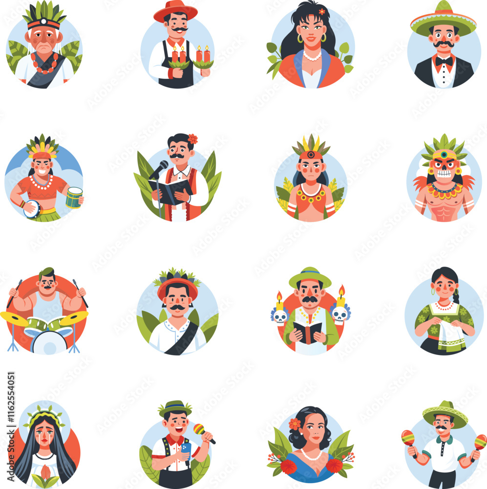 Fototapeta premium Set of Flat Style Hispanic Heritage Illustrations