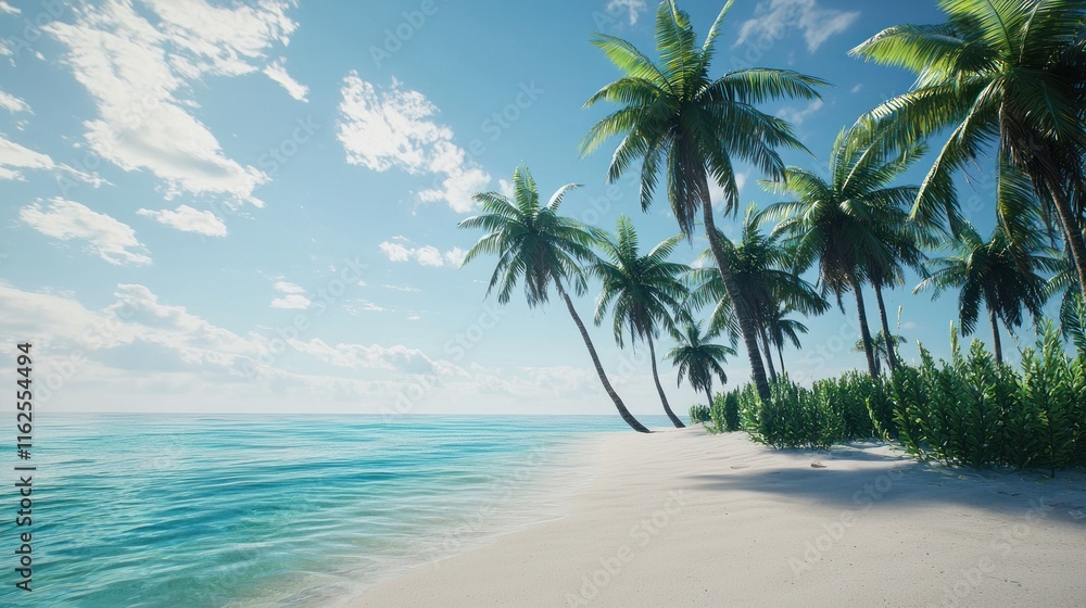Fototapeta premium Idyllic Tropical Beach Scene With Palm Trees