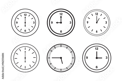 Timer icon set. Alarm clock symbol. Watch countdown vector illustration. Stopwatch sign. Hours, minutes and seconds concept. Simple express pictogram outline collection.