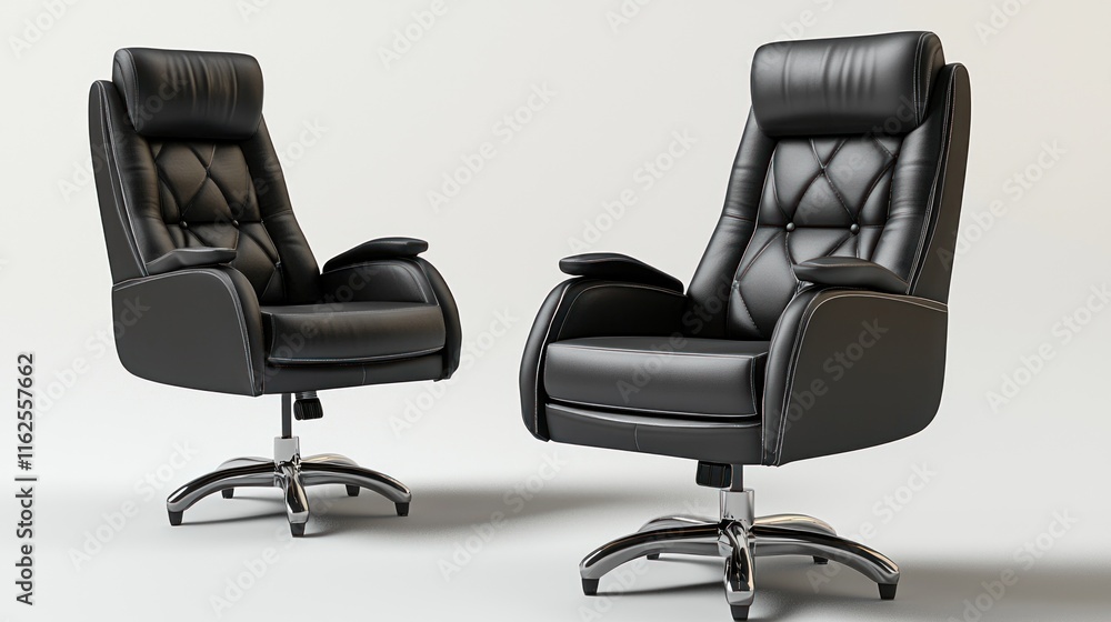 Two Elegant Black Leather Office Chairs on Display Two Elegant Black Leather Office Chairs on Display
