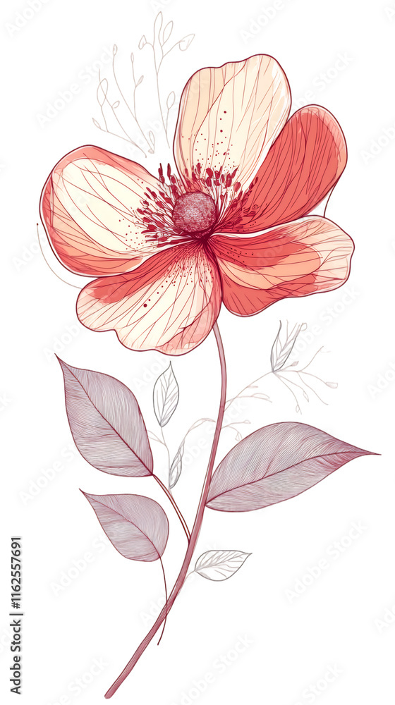 Obraz premium Pink flower blossom, delicate translucent petals unfolding gracefully against pure white backdrop, showcasing botanical elegance and natural softness