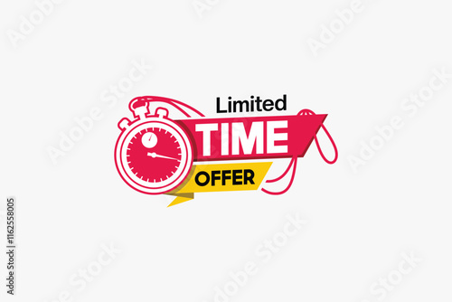 Limited time offer label vector design template for sales promotion with stopwatch icon symbol