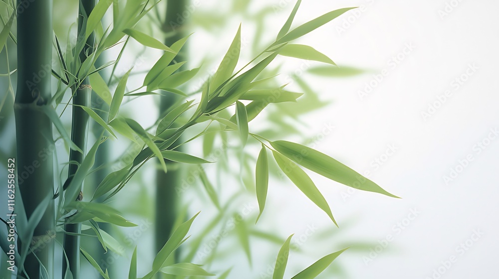 Close-up of vibrant green bamboo stalks and leaves against a bright background. Close-up of vibrant green bamboo stalks and leaves against a bright background.