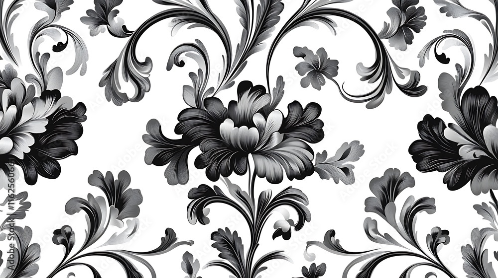 A rich and ornate seamless floral pattern crafted in vector style and displayed on a white background. A rich and ornate seamless floral pattern crafted in vector style and displayed on a white background.