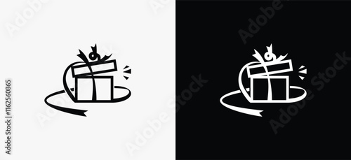 Vector illustration of gift logo design with ribbon and open lid