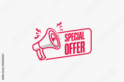 Special offer label vector design template for sales promo with megaphone icon symbol simple trendy style