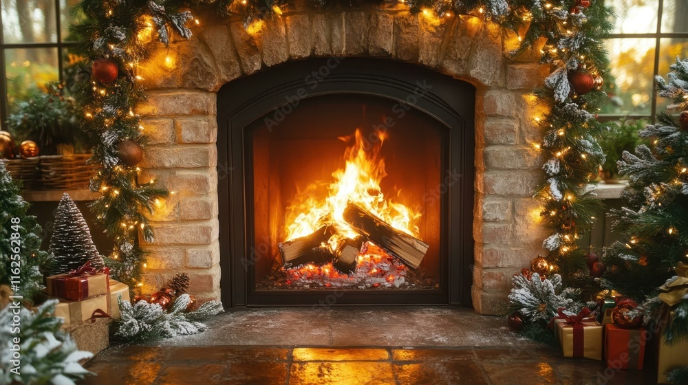 Warm festive gatherings Roaring fire crackles merrily Warm festive gatherings Roaring fire crackles merrily