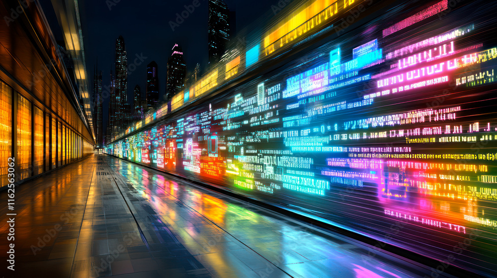 Futuristic subway station, neon lights, fast motion effect Futuristic subway station, neon lights, fast motion effect
