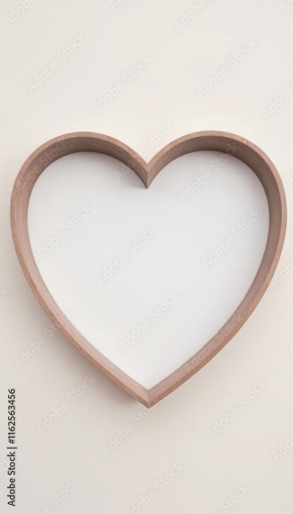 Minimalist wooden heart-shaped frame with a blank space for creative design or decoration Minimalist wooden heart-shaped frame with a blank space for creative design or decoration