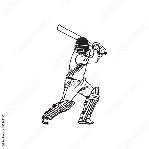 cricket player batsman cartoon character icon silhouette vector art flat design