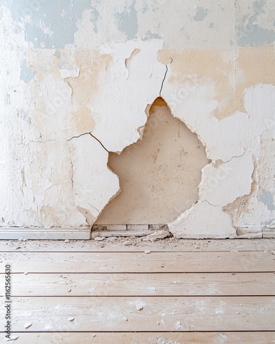 Cracked and Peeling Wall Unveils the Forgotten Beauty of a Once Vibrant Room photo