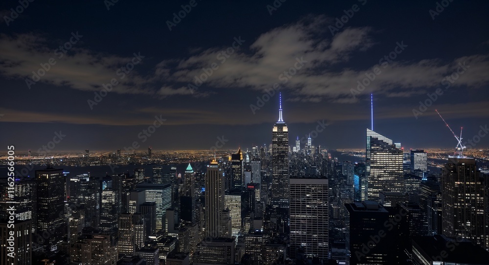 Obraz premium Night view of the city where skyscrapers create a jagged line against the sky