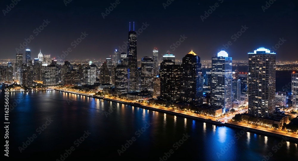 Fototapeta premium Night view of the city where the skyline blends with the night darkness