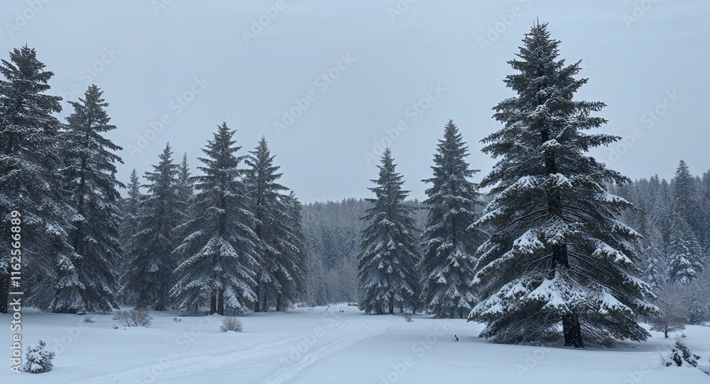 Pine forest after a night of heavy snow transforming into a white wonder Pine forest after a night of heavy snow transforming into a white wonder