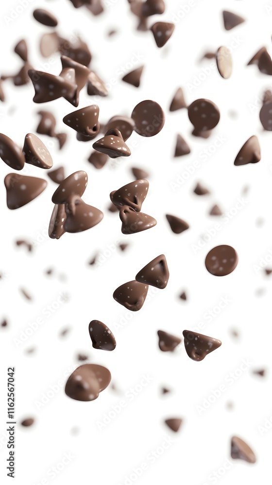 Fototapeta premium Chocolate chips falling against a white background