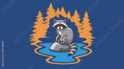 Cartoon comics drawing illustration of a raccoon in the forest