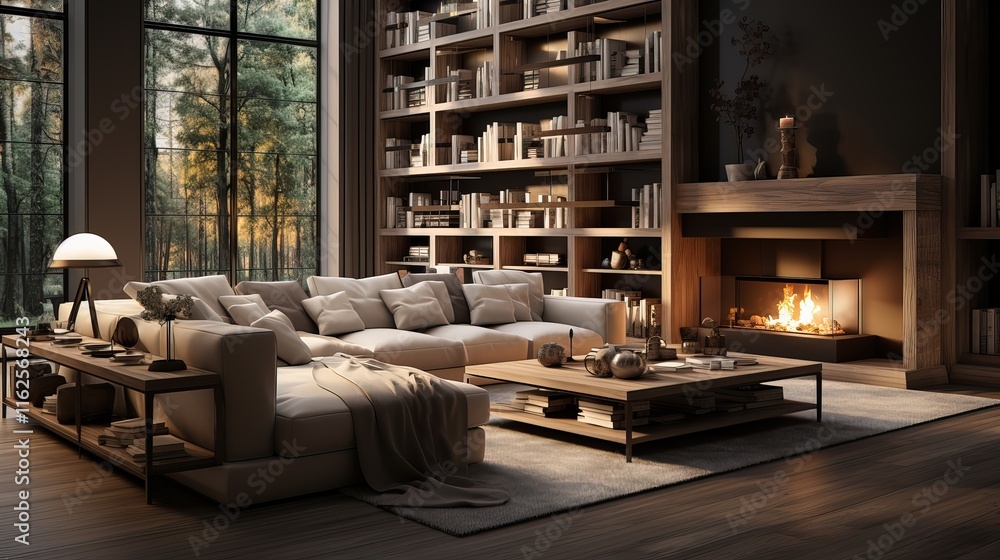 Cozy living room with symmetrical composition, warm style, neatly arranged furniture, soft warm lighting, captured with a wide aperture lens in natural light for a peaceful and comfortable ambiance. Cozy living room with symmetrical composition, warm style, neatly arranged furniture, soft warm lighting, captured with a wide aperture lens in natural light for a peaceful and comfortable ambiance.