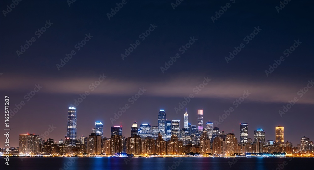 Urban night scene where the skyline is softly blurred by the distance Urban night scene where the skyline is softly blurred by the distance