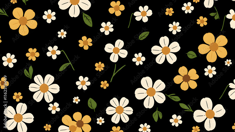 Cute small flower seamless pattern on black background. Design for fashion , fabric, textile, wallpaper , wrapping and all prints Cute small flower seamless pattern on black background. Design for fashion , fabric, textile, wallpaper , wrapping and all prints