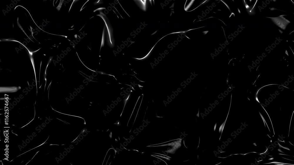 Glänzende schwarze Flüssigkeit wirbelt in abstrakten Mustern, die sich für Hintergründe, Tapeten, künstlerische Designs, Branding-Materialien und Technologiekonzepte eignen,