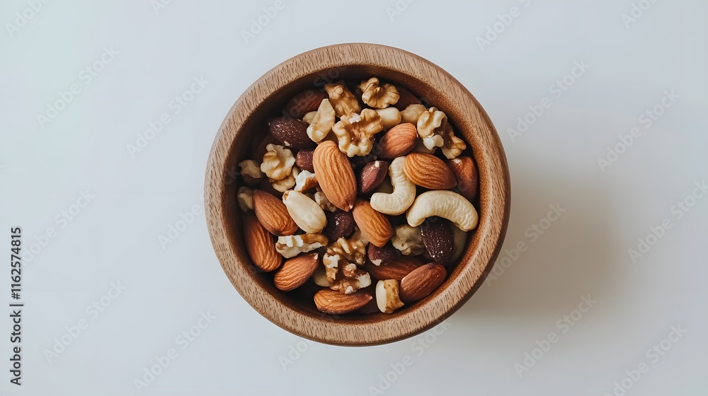 Wooden bowl filled with assorted mixed nuts Wooden bowl filled with assorted mixed nuts