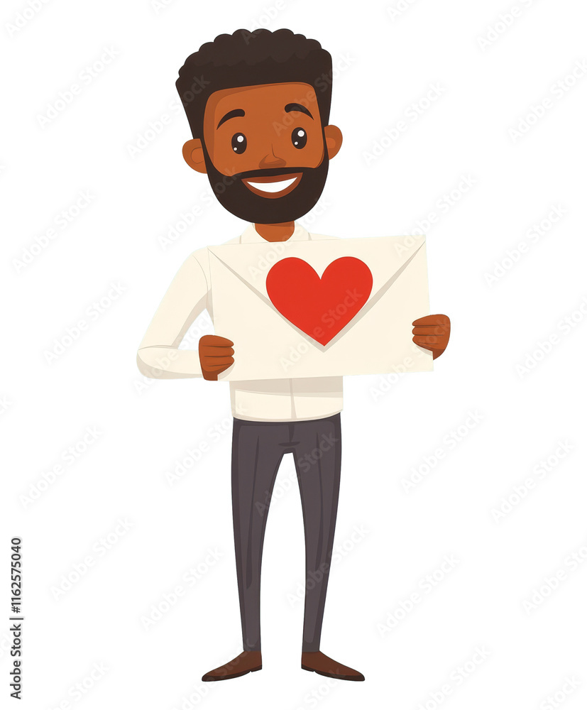 Clipart of african office manager holding an white envelope with the red heart 3 Clipart of african office manager holding an white envelope with the red heart 3