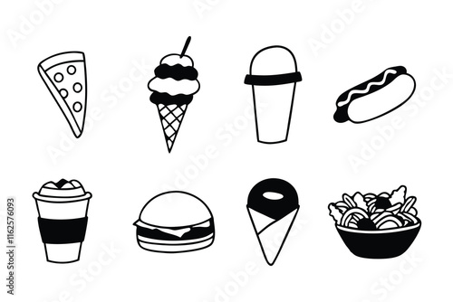 Food flat Line art Icons set, Food Outline Illustration Clipart. set of food black line art bundle
