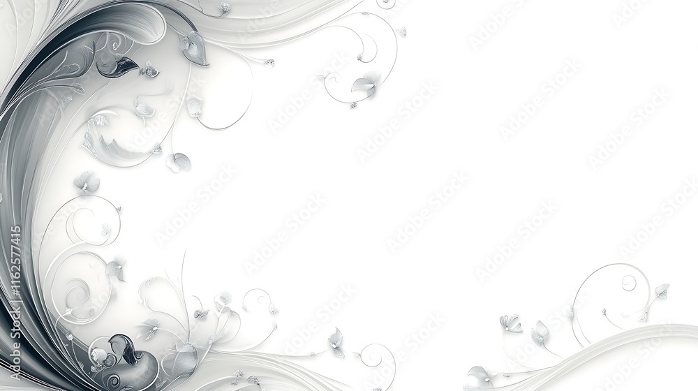 Elegant grayscale floral design with flowing lines and swirls Elegant grayscale floral design with flowing lines and swirls
