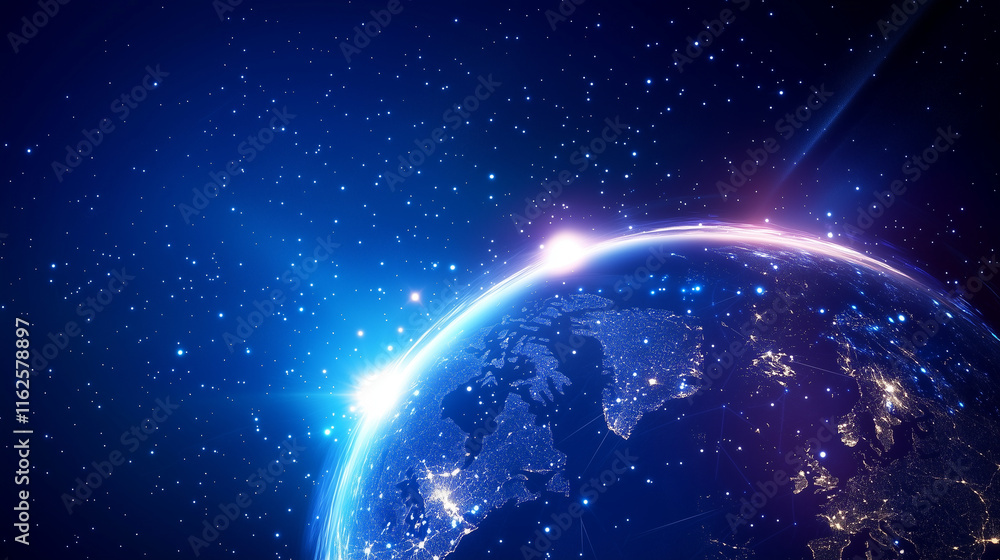 Obraz premium digital Earth, futuristic globe, AI networks, global tech ecosystem, data-driven world, cybernetic planet, interconnected systems.