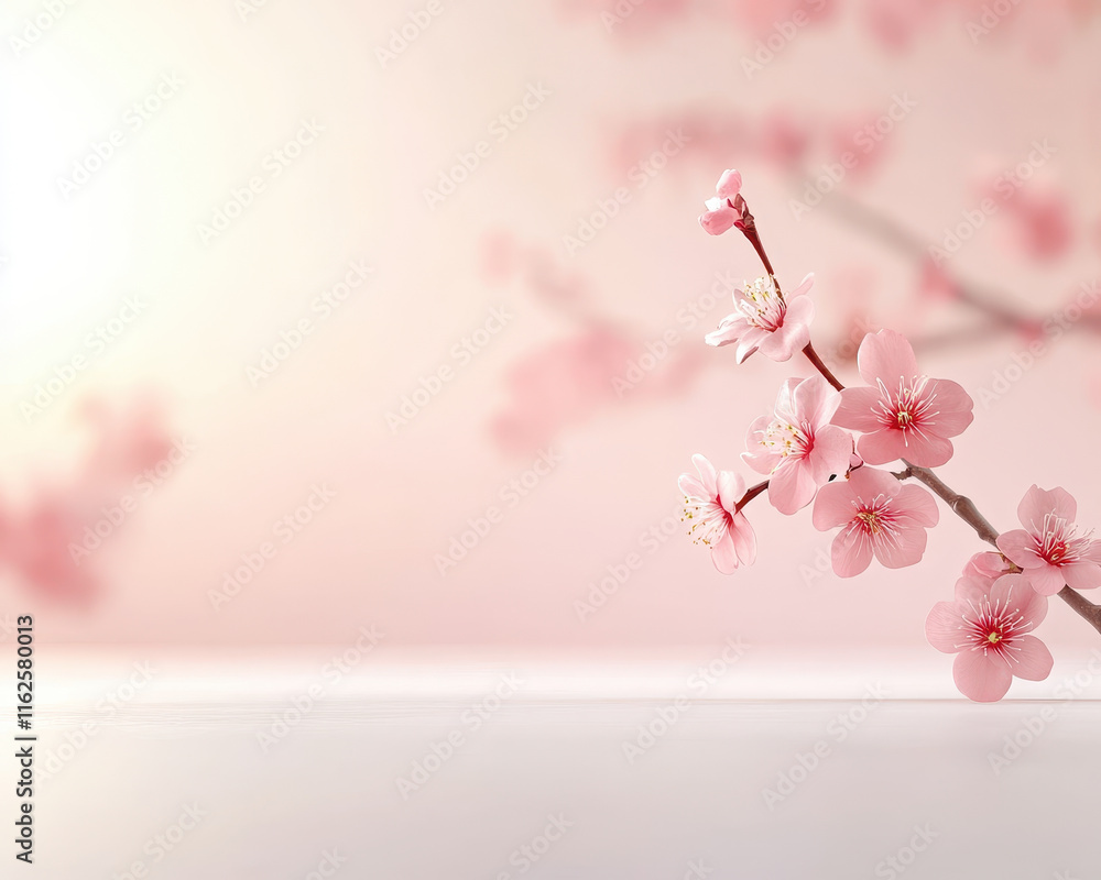Fototapeta premium close up of cherry blossom branches in soft pink hues, evoking tranquility and beauty