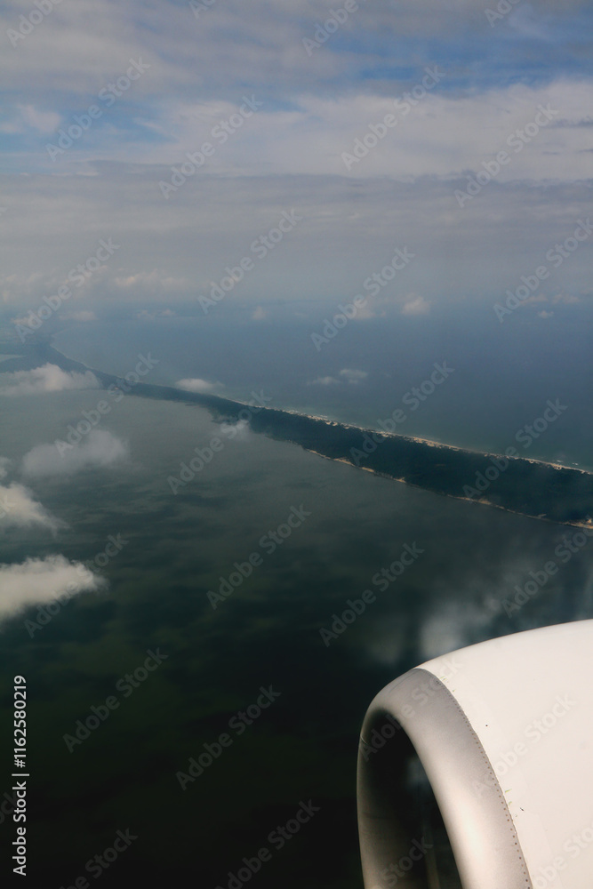 View of Curonian Spit from aircraft. Kaliningrad, Russia
