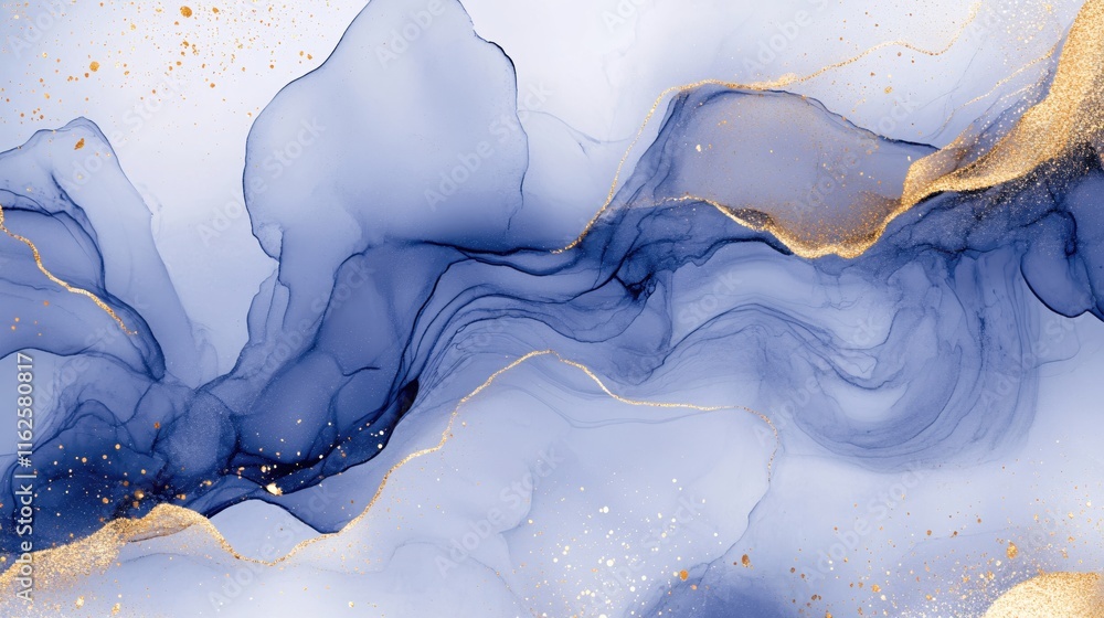 Elegant Blue Watercolor Background with Gold Accents and Soft Fluid Patterns Elegant Blue Watercolor Background with Gold Accents and Soft Fluid Patterns