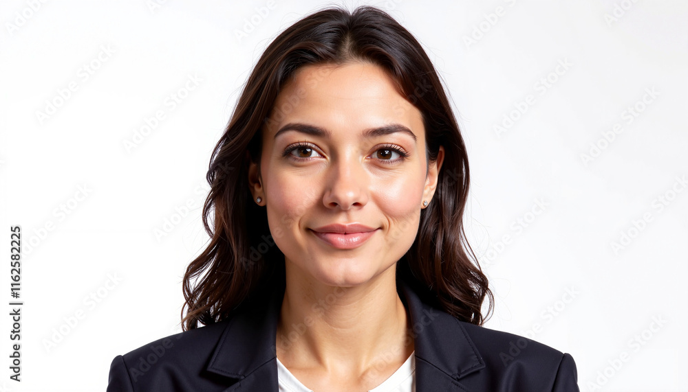 Confident young Caucasian woman in a black blazer smiling professionally against a light background with copy space
Confident young Caucasian woman in a black blazer smiling professionally against a light background with copy space