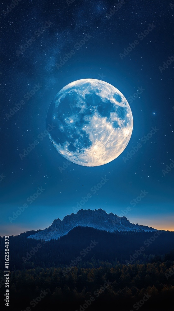 Ethereal moonlit nights Moon's radiance on mountaintop Ethereal moonlit nights Moon's radiance on mountaintop