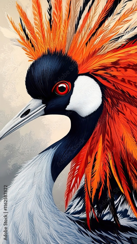 Fototapeta premium Majestic Grey Crowned Crane with Vibrant Orange Crest