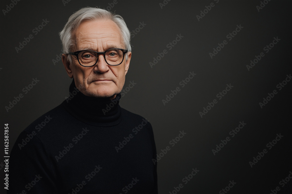 Elderly Man Portrait with Serious Gaze, Dark Background, Classic Style Elderly Man Portrait with Serious Gaze, Dark Background, Classic Style