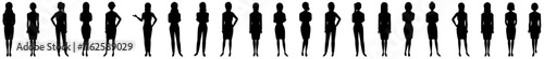 Set of business woman silhouette, office worker character with various poses, silhouette vector art.