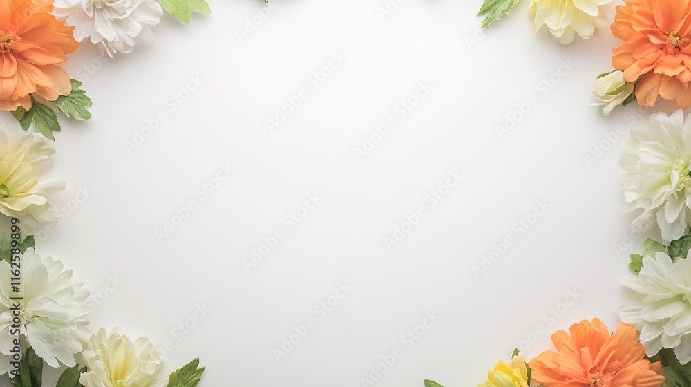 artistic easter card with blank center bordered by delicate watercolor flowers on matte white surface artistic easter card with blank center bordered by delicate watercolor flowers on matte white surface