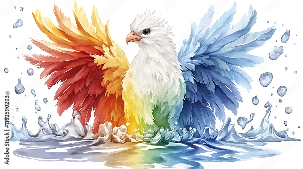 Obraz premium Rainbow Bird Water Splash Colorful Feathers Artistic Illustration