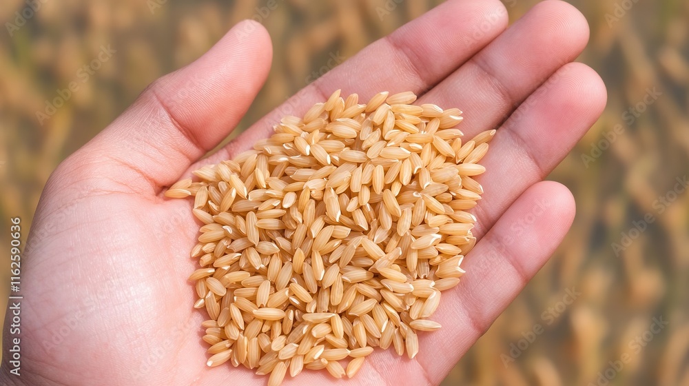 close-up of freshly harvested rice grains in hand their golden hue glowing under natural light with blurred water patterns close-up of freshly harvested rice grains in hand their golden hue glowing under natural light with blurred water patterns
