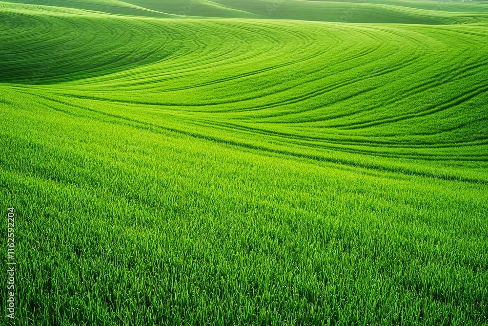 top-down view of irrigation system creating vibrant patterns on lush green field with clean lines and branding-friendly top-down view of irrigation system creating vibrant patterns on lush green field with clean lines and branding-friendly