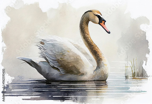 Fototapeta Naklejka Na Ścianę i Meble -  swan in water., watercolor painting  