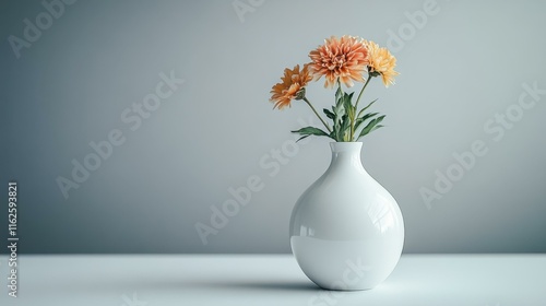 Wallpaper Mural Floral Arrangement. Orange chrysanthemums in white ceramic vase on tab Torontodigital.ca