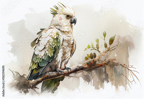 white parrot., watercolor painting ,   photo