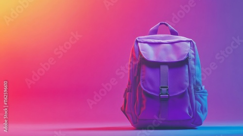 Violet backpack set against a bright, vibrant background featuring ai-enhanced design for fashion and travel themes photo