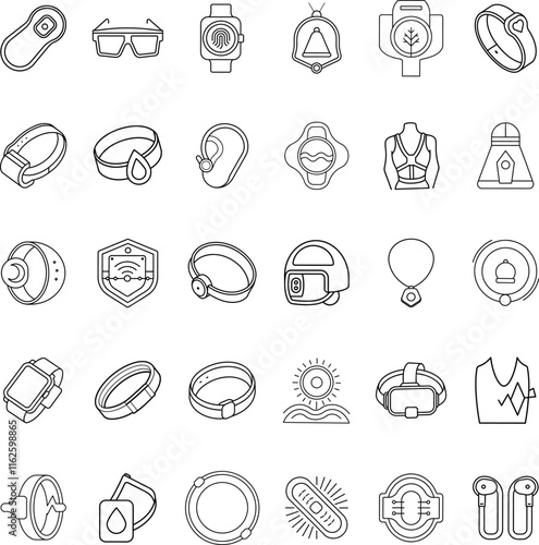Wearable Technology Icons Smartwatches, Fitness Trackers, and VR Gear