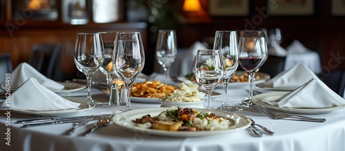 Elegant Fine Dining Restaurant Table Setting with Food