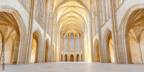 Stunning Gothic Architecture Interior with High Arched Ceilings and Bright Light photo